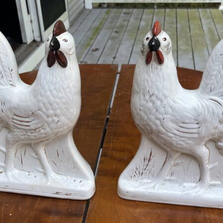 Pr of English 19th Century White Staffordshire Roosters